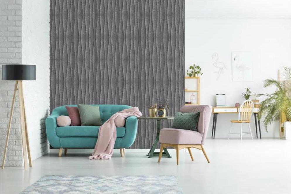 SANDGLASS 3D Acoustic Felt Wall Panels in living room interior GREY Decormania.eu